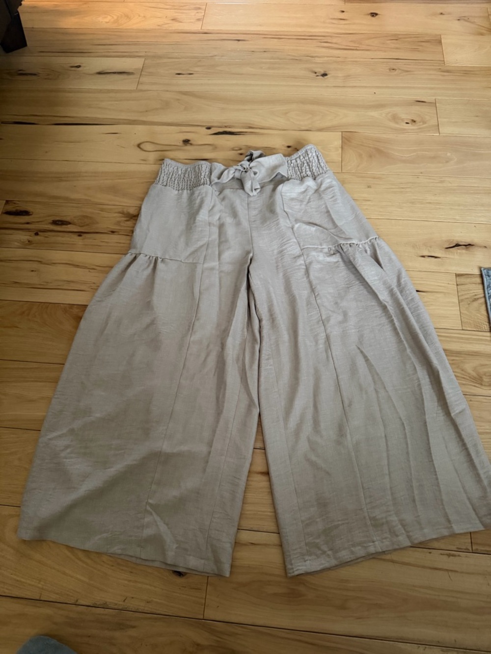 SHEIN Beige Elastic Tie-Waist Wide Leg Pants